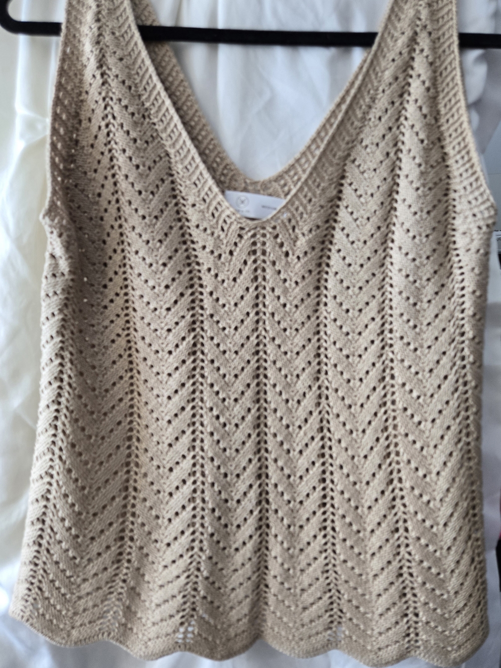 Crochet Knit V-Neck Tank Top Vest in Beige